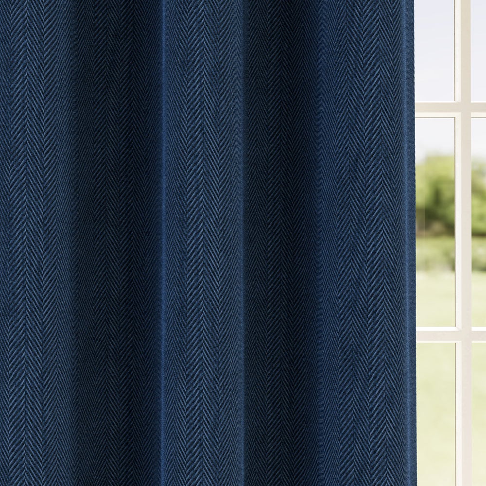 Enhanced Living Navy Herringbone Blackout Eyelet Thermal Curtains 229 x 183cm Image 3