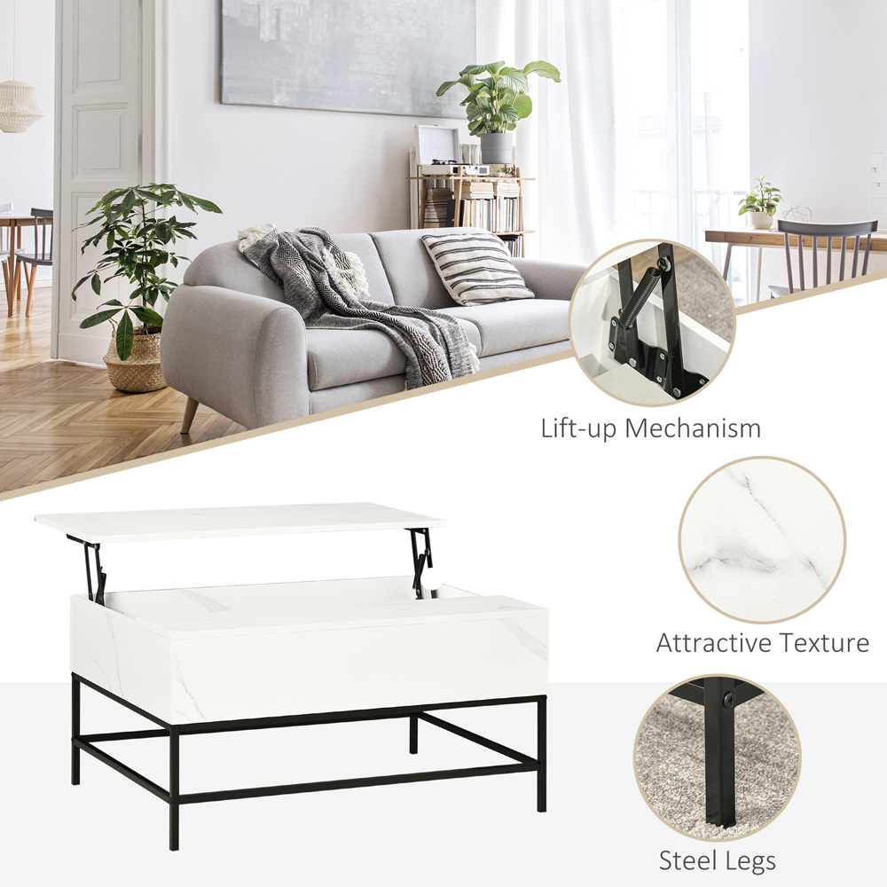 Portland Faux Marble White Lift Top Coffee Table Image 6