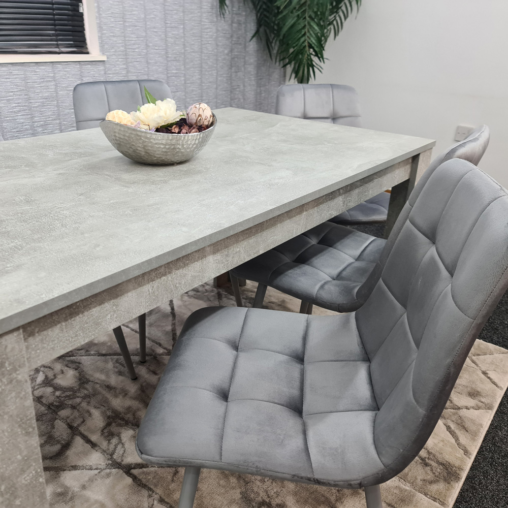 Portland Velvet 6 Seater Dining Set Stone Grey and Grey Image 2