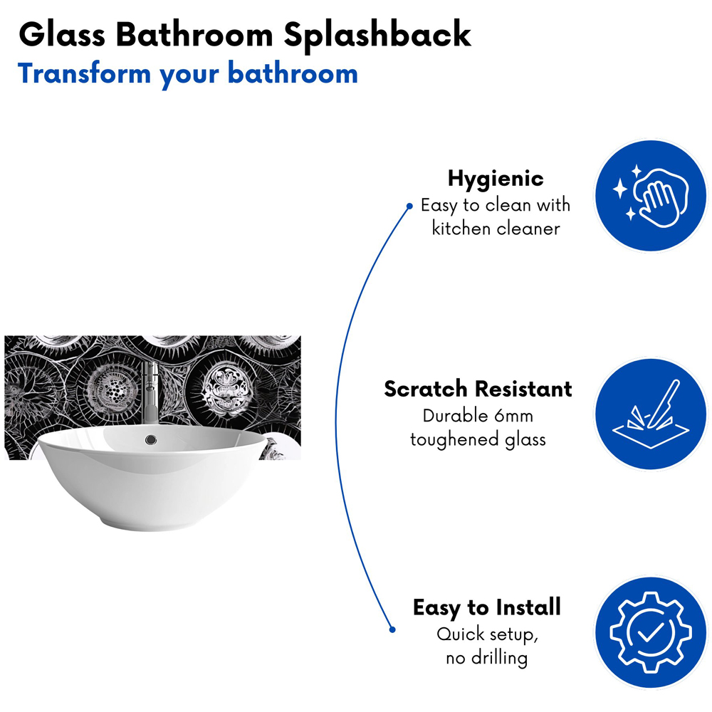 Warren Reed Designer Black White Moon and Sun Glass Bathroom Splashback 25 x 60cm Image 4
