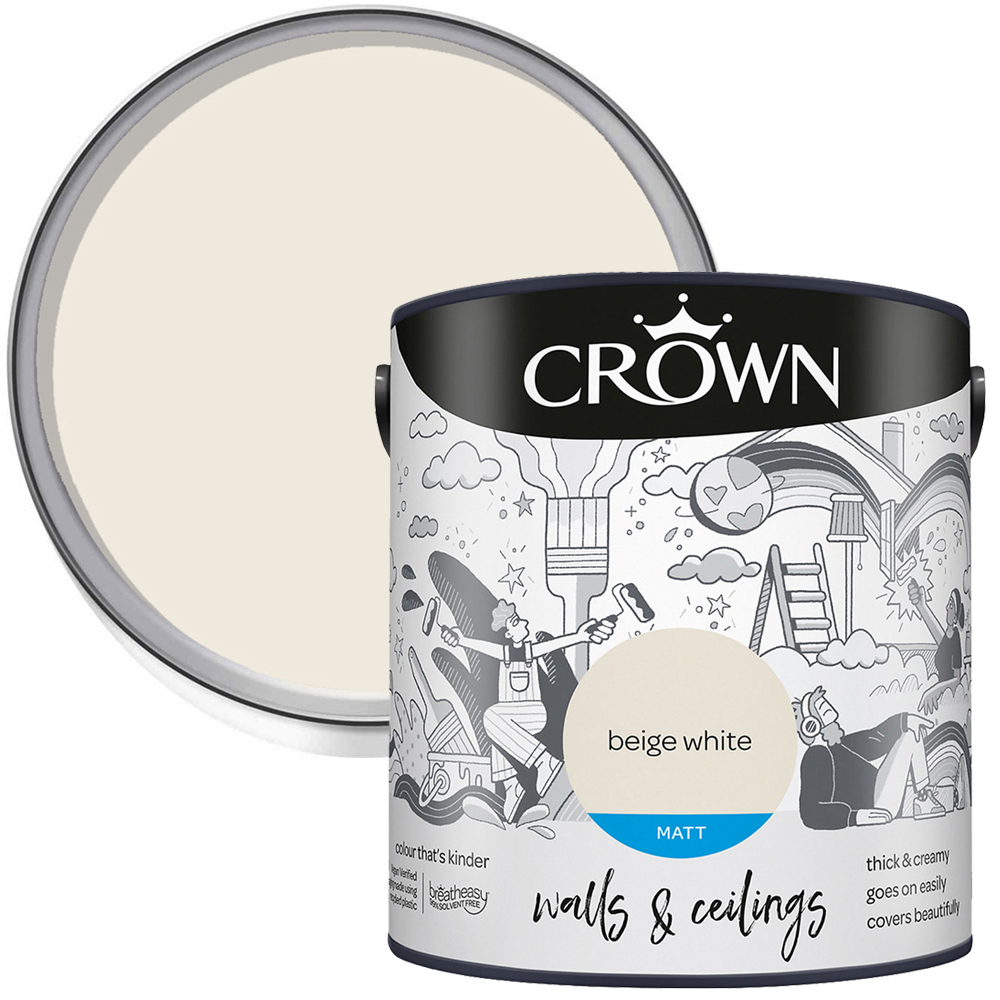 Crown Breatheasy Walls & Ceilings Beige White Matt Emulsion Paint 2.5L Image 1