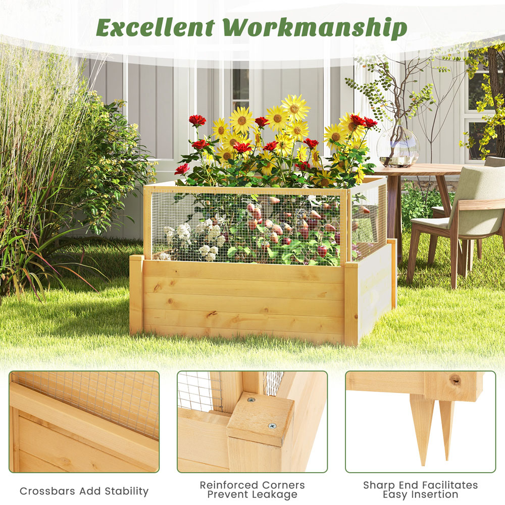 Costway Wooden Raised Garden Bed with Critter Guard Fence 95cm Image 8