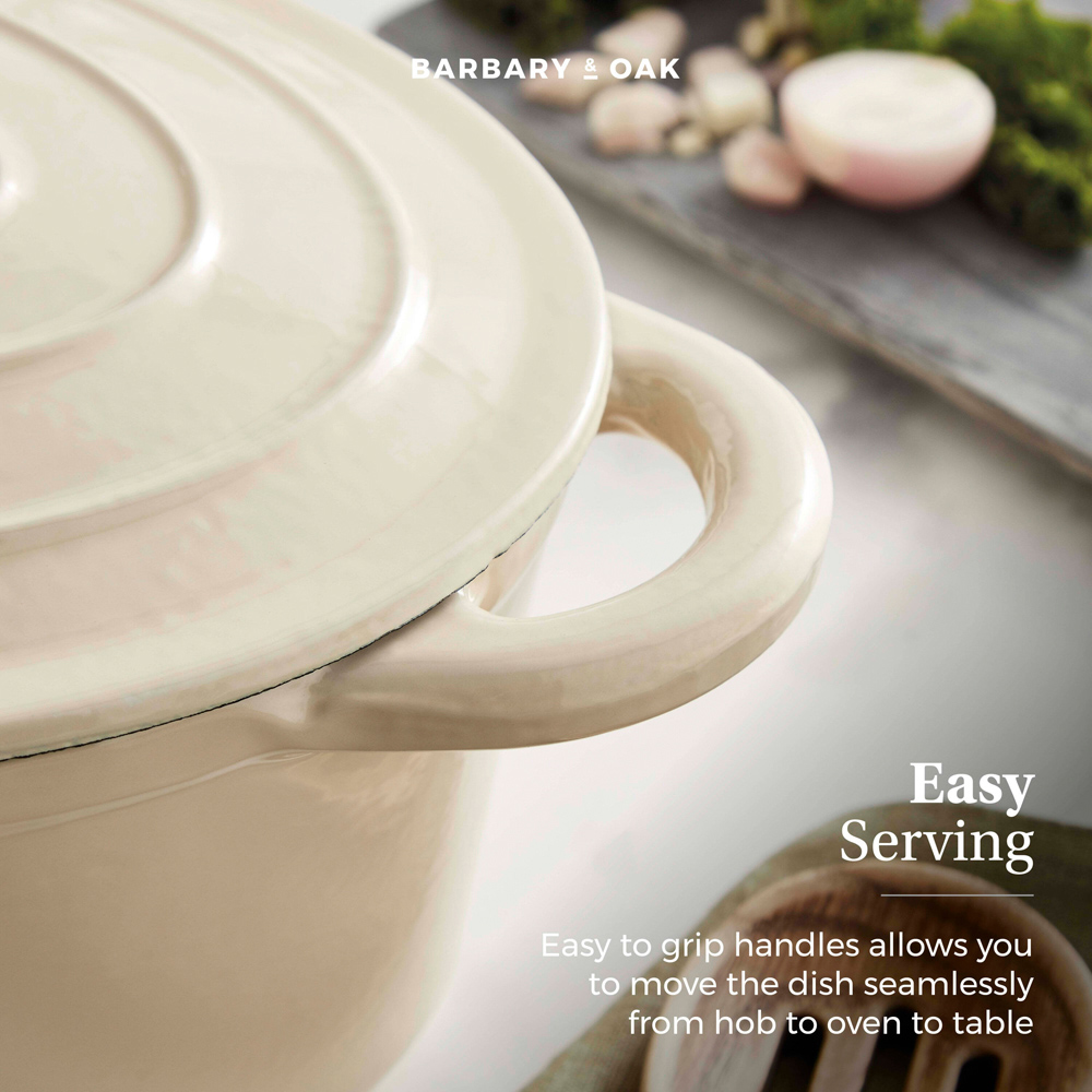 Barbary & Oak 29cm Camembert Cream Cast Iron Oval Casserole Dish with Domed Lid Image 6