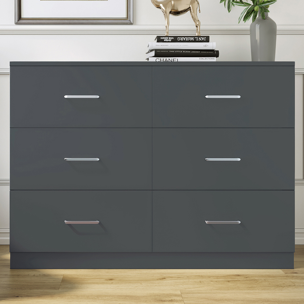 Seconique Dakota 6 Drawer Dark Grey Storage Chest Image 1