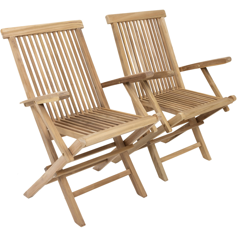 Charles Bentley Set of 2 Teak Wooden Foldable Patio Armchair Image 2