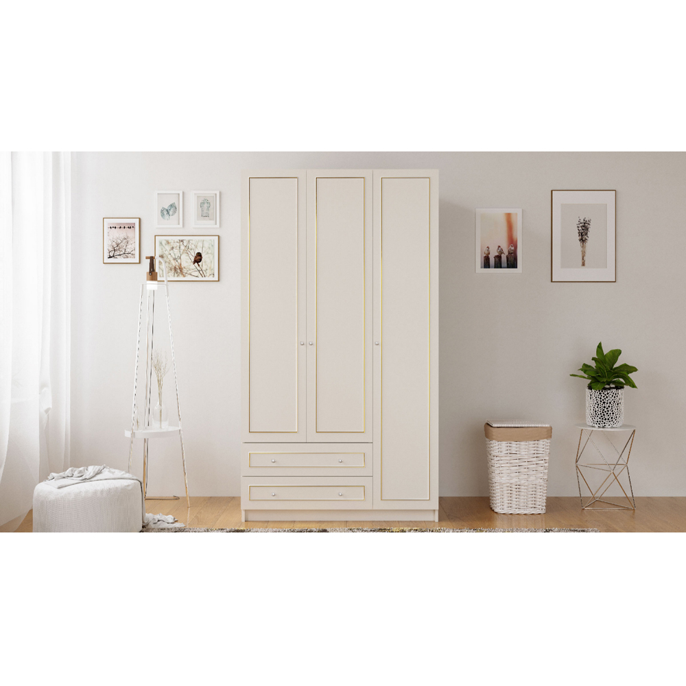 Evu MARIE 3 Door 2 Drawer Gold and White XL Wardrobe Image 5