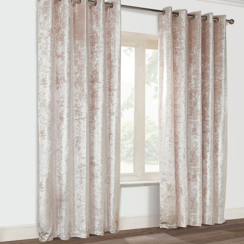 Alan Symonds Blush Crushed Velvet Ring Top Eyelet Curtains 168 x 137cm Image 1