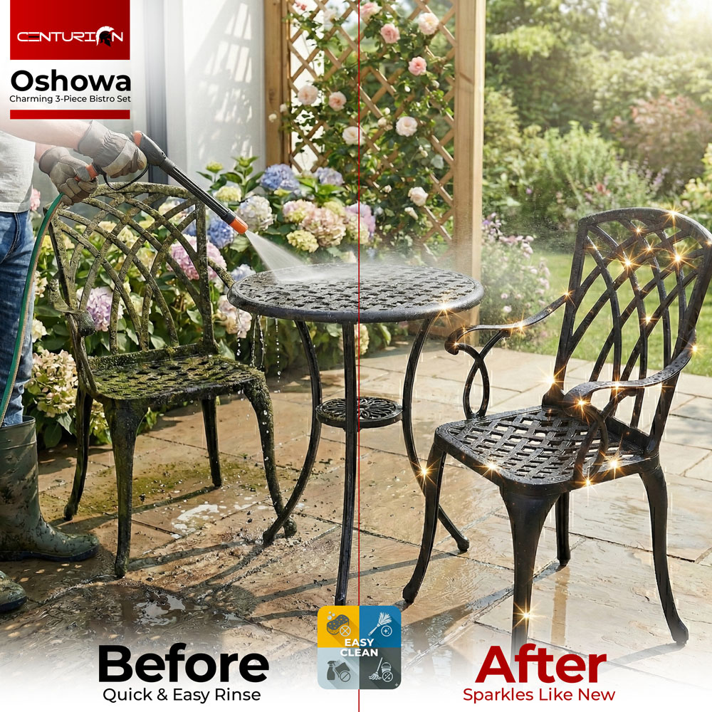 Centurion Supports OSHOWA 2 Seater Black Aluminium Bistro Set with Table Image 8