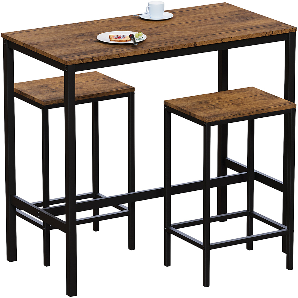 Vida Designs Roslyn 2 Seater Metal Frame Breakfast Table Set Dark Wood Image 2
