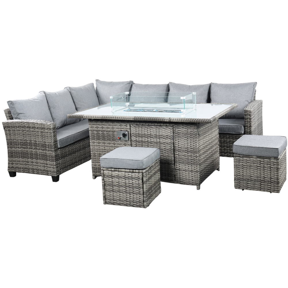 Outdoor Living The Conwy 8 Seater Gas Firepit Rattan Dining Set Dark Grey Image 2