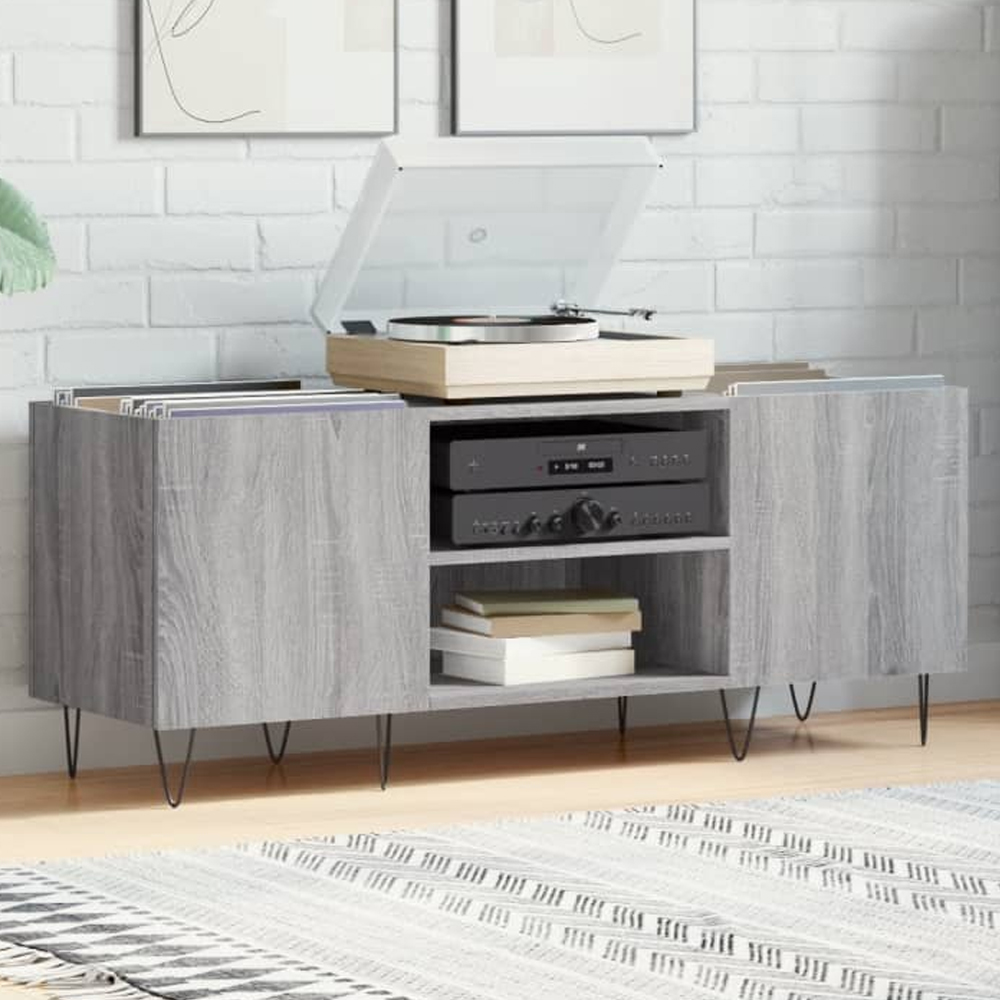 vidaXL 2 Shelf Grey Sonoma Record Cabinet Image 1