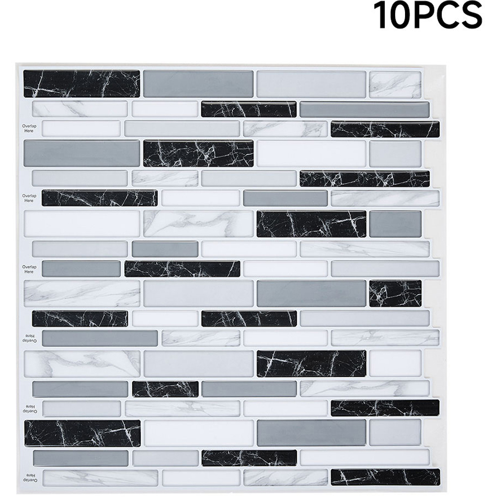 Living and Home Brick Effect Black and Grey Self Adhesive Wall Tile Sticker 10 Pack Image 2