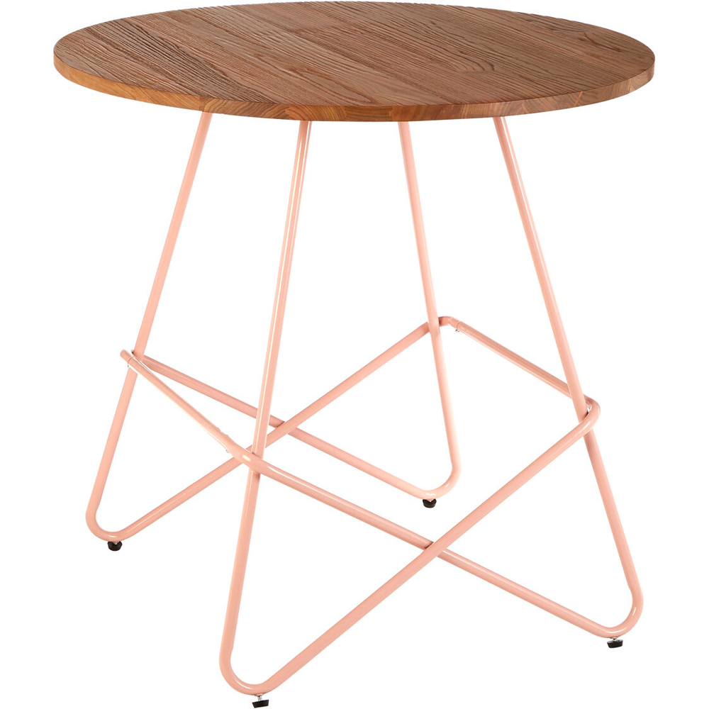 Premier Housewares 4 Seater Metal Round Dining Table with Elm Wood Tabletop Pink Image 2