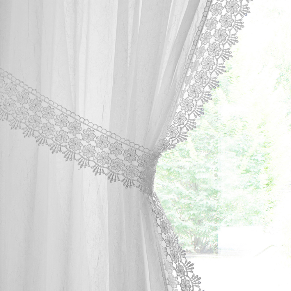 Enhanced Living Windsor White Macrame Trim Sheer Rod Pocket Voile Panels 140 x 183cm Image 2