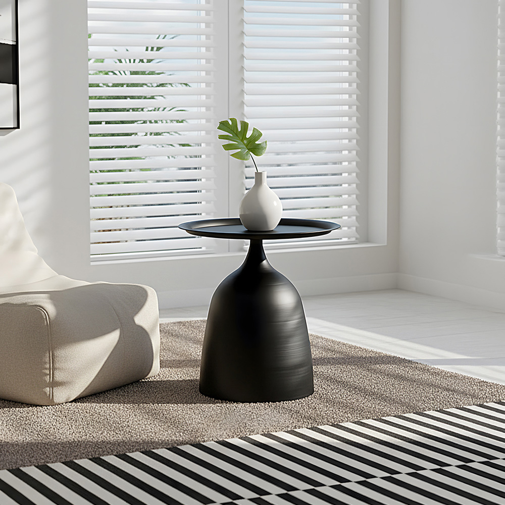 Living and Home Black Round Raised Edge Sculptural Base Side Table Image 8