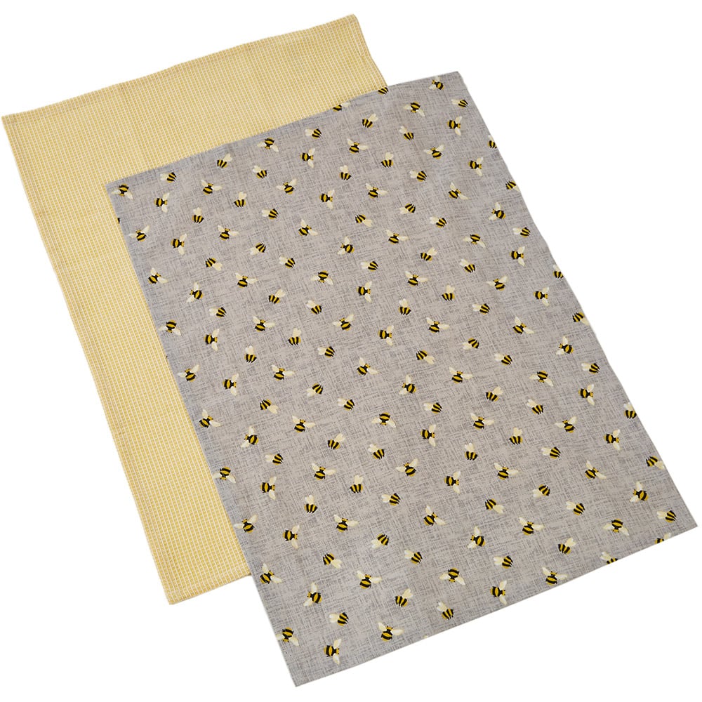 Highlands Homeware Bee Print Cotton Tea Towels 2 Pack Image 1