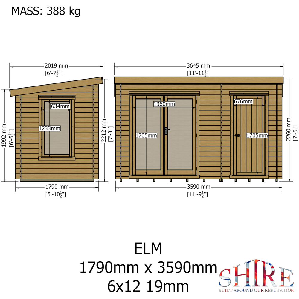 Shire Elm 6 x 12ft Contemporary Style Dual-Purpose Pent Log Cabin with Integral Storage Image 9
