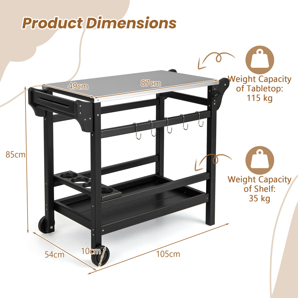 Costway Black Movable Outdoor Dining Cart Image 9