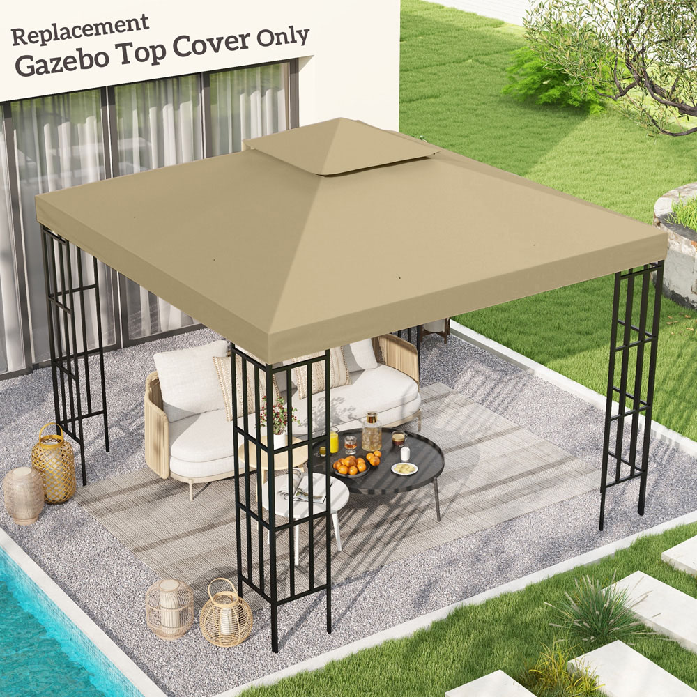 Outsunny 3 x 3m 2-Tier Deep Beige Gazebo Canopy Replacement Cover Image 2