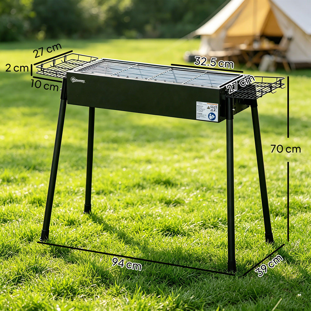 Outsunny Black Portable Charcoal Barbecue Grill with Seasoning Baskets and Hooks Image 9