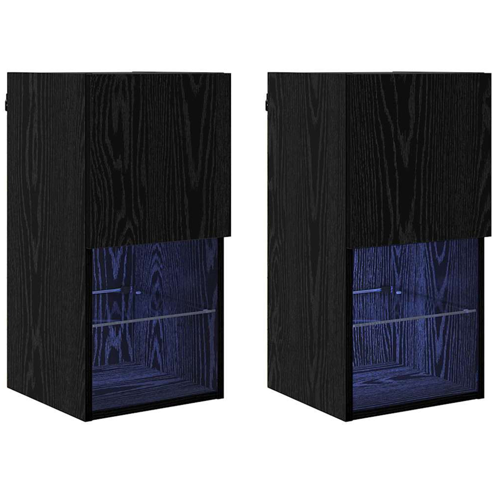 vidaXL Single Door 2 Shelf Black Oak Wall Mounted LED TV Unit Set of 2 Image 2