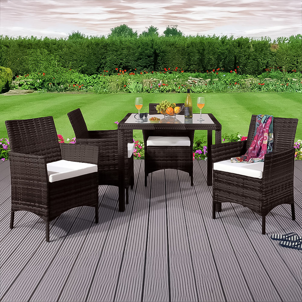 Brooklyn 4 Seater Rattan Square Dining Garden Set with Cover Brown Image 1