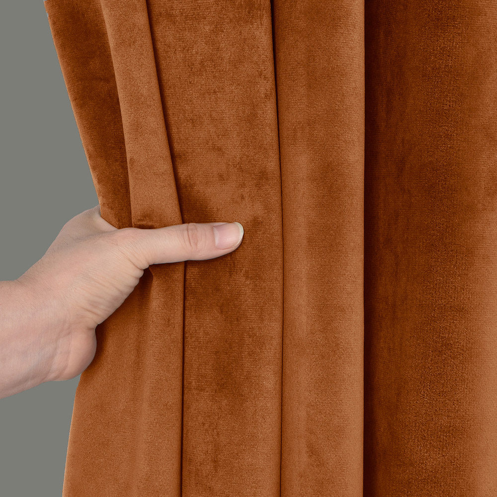 Velosso Milano Orange Matte Velvet Ring Top Door Panel Curtain 117 x 213cm Image 2