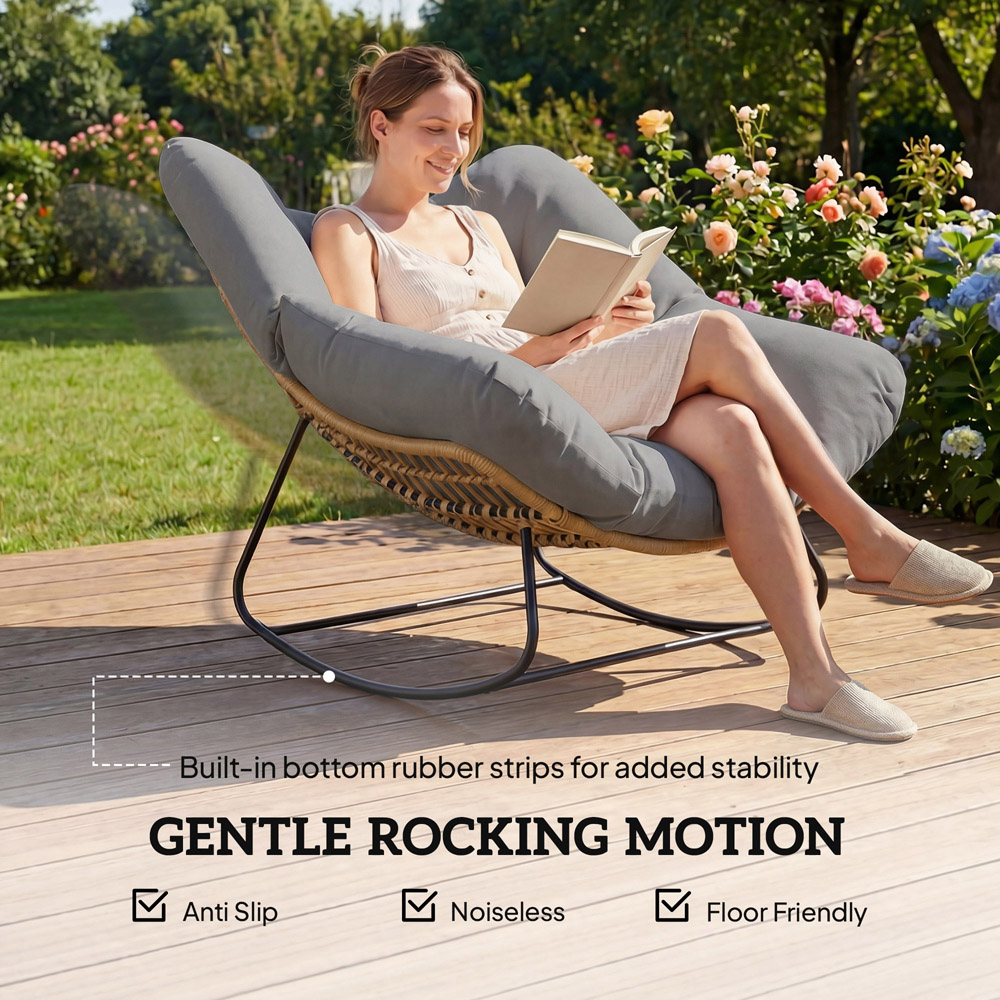 Outsunny Grey Wicker Rocking Chair with Cushion | Wilko