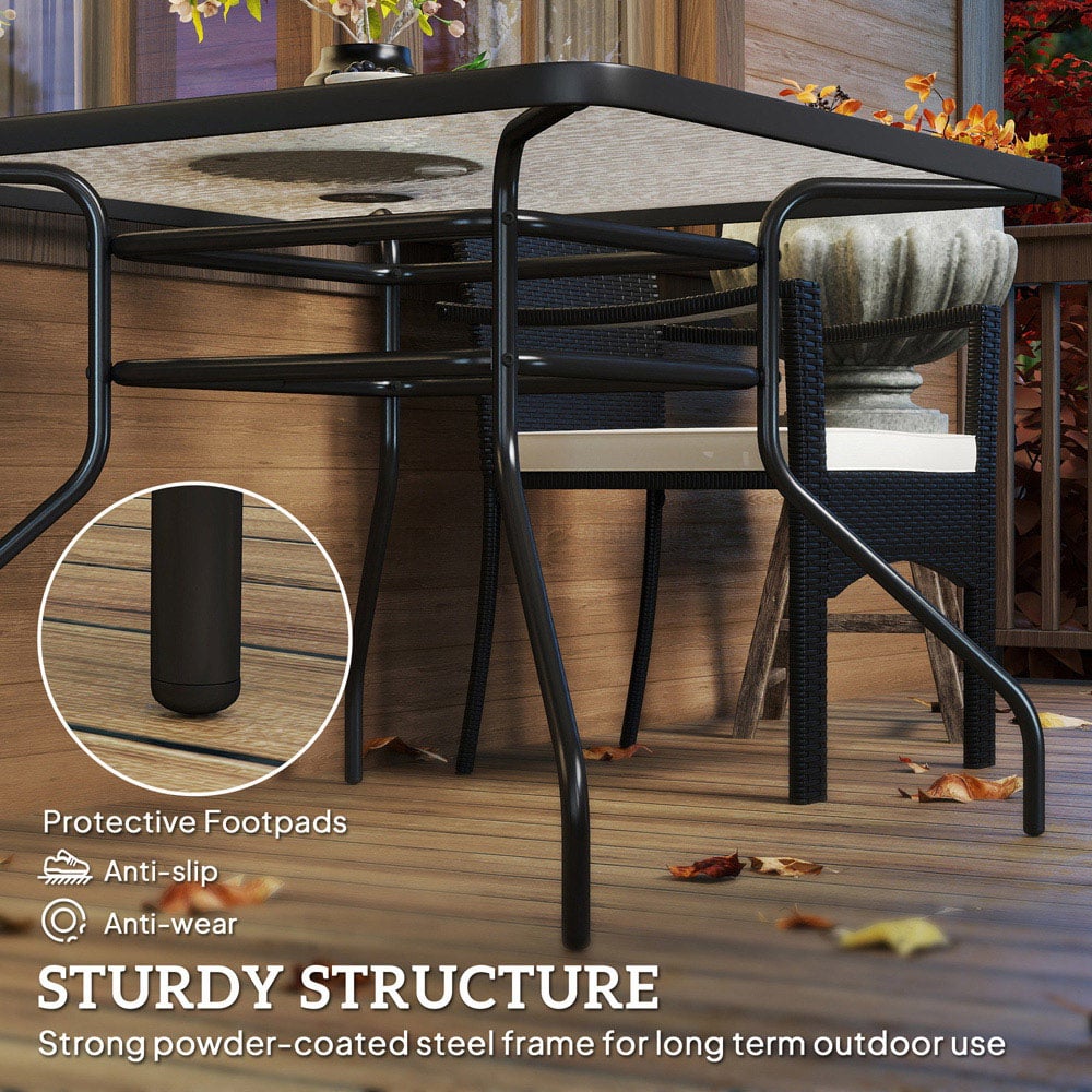 Outsunny 4 Seater Tempered Glass Garden Dining Table with Parasol Hole Image 8