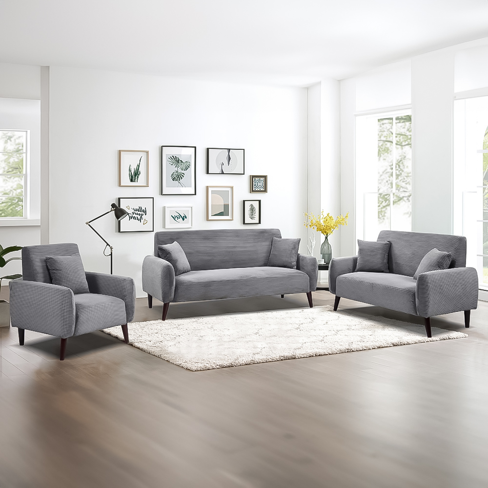 Brooklyn 6 Seater Grey Jumbo Cord Sofa Set Image 1