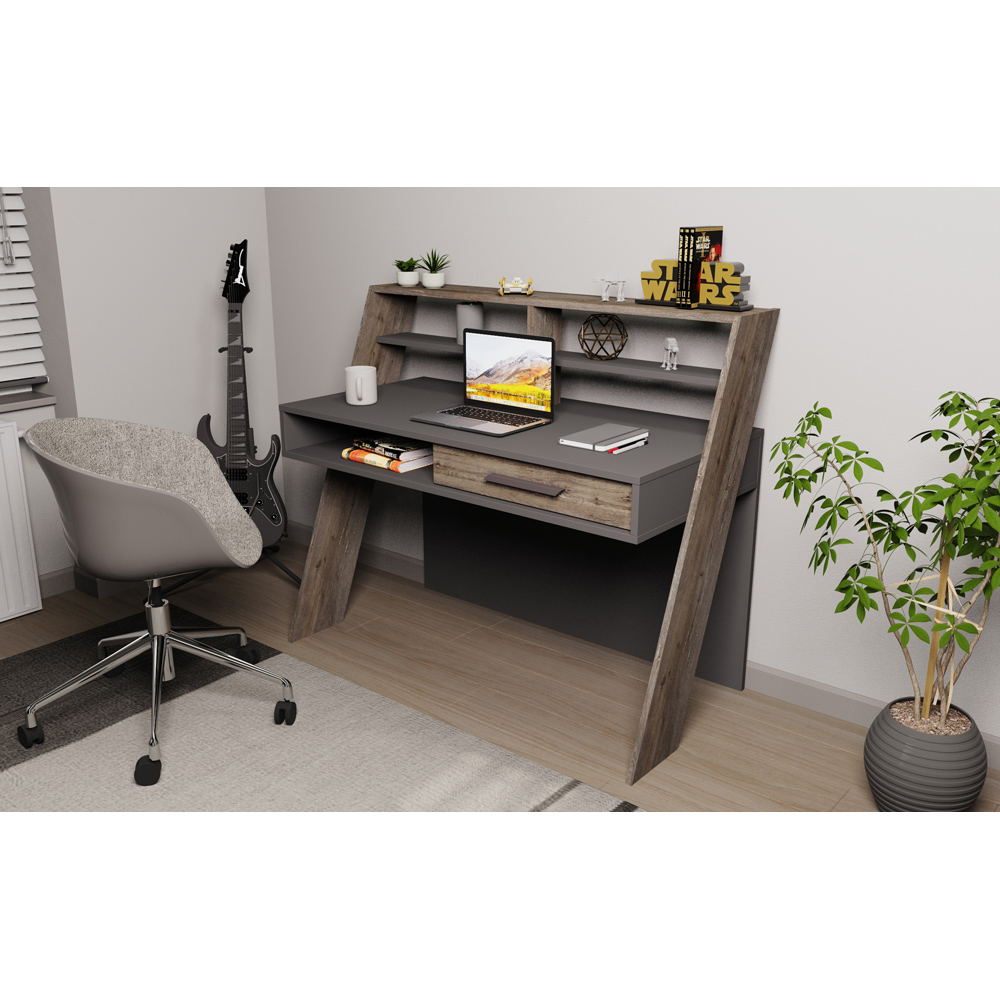 Decorotika Soho Single Drawer 5 Shelf Computer Desk Anthracite Wenge Image 5