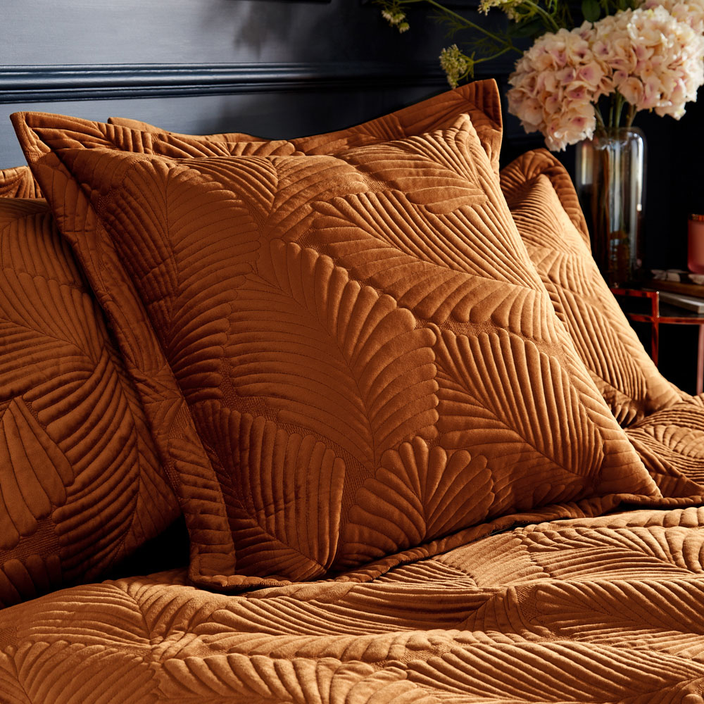 Paoletti Palmeria Rust Quilted Velvet Cushion Image 2