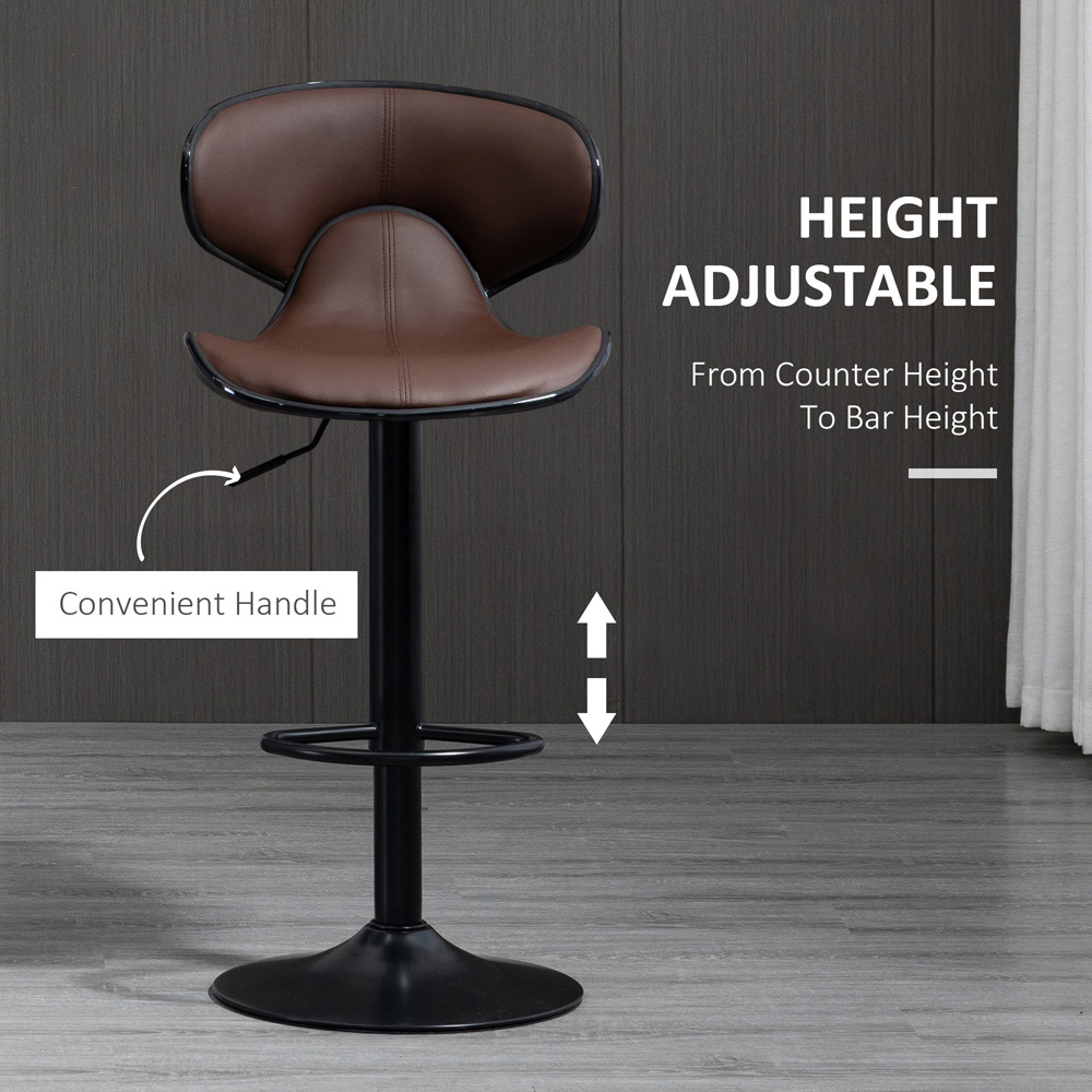 Portland Brown Faux Leather Height Adjustable Swivel Bar Stool Set of 2 Image 7
