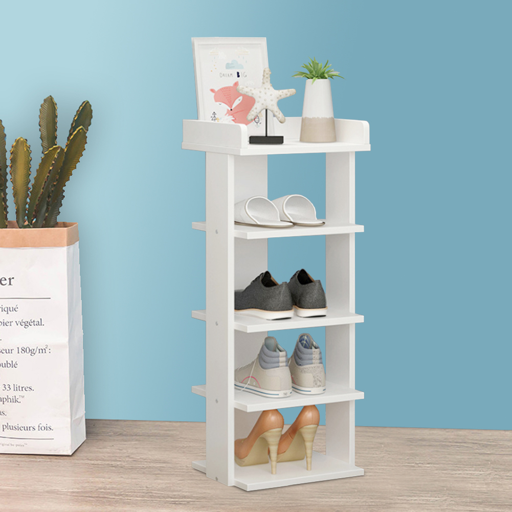 Living and Home 5 Tier White Wooden Open Shoe Rack Image 5
