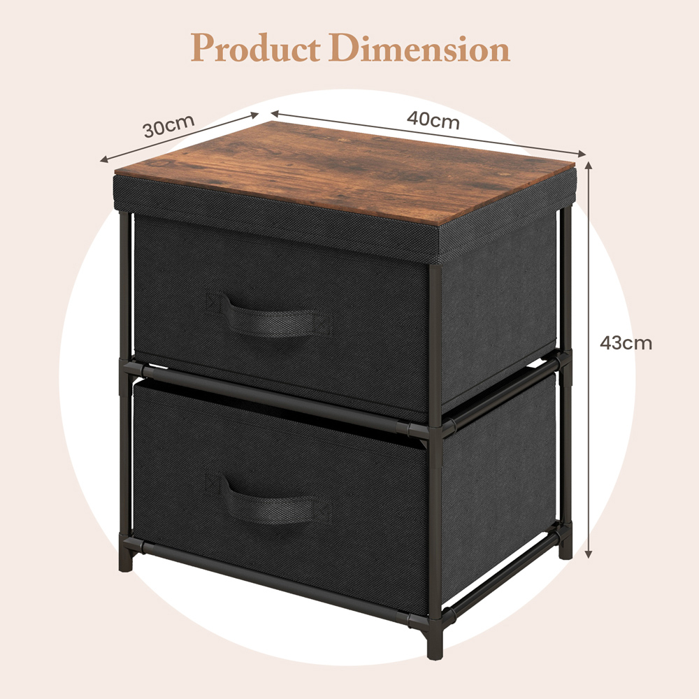 Costway 2 Drawer Black Fabric Nightstand with Removable Lid Image 9