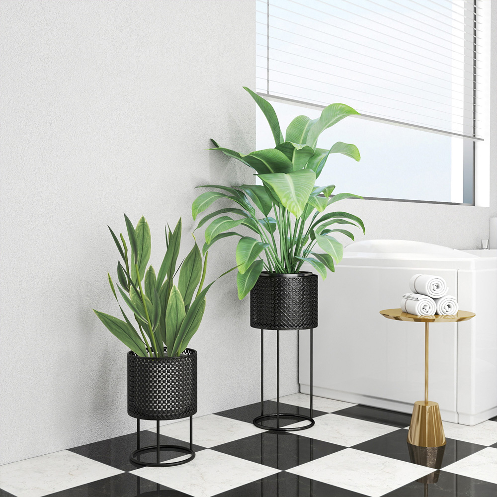Outsunny Black Metal Plant Pot Set of 2 Image 3