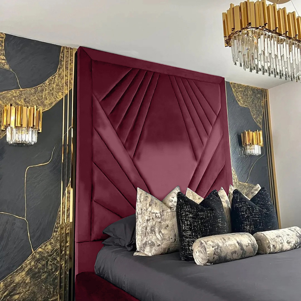 Eleganza Home Solia Super King Size Maroon Plush Velvet Bed Frame with Headboard Image 4