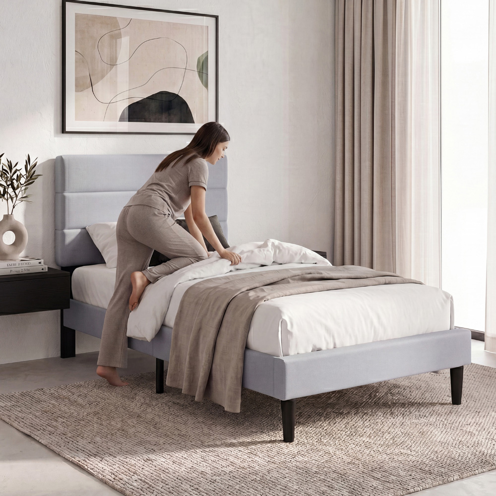 VIDA DESIGNS Vandura Single Light Grey Linen Fabric Bed with Memory Foam Bonnell Spring Mattress Image 3