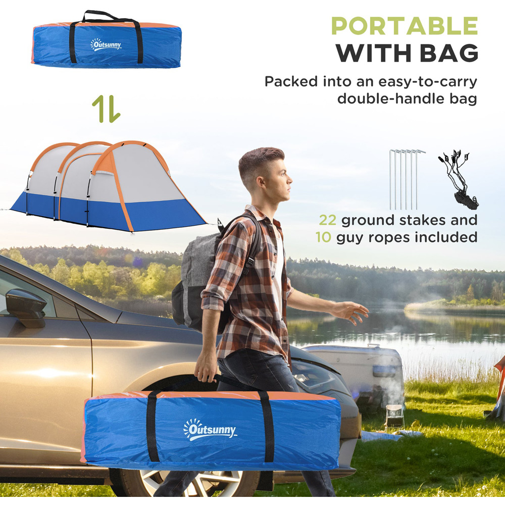 Outsunny 2-3 Person Waterproof Tunnel Camping Tent Orange Image 7