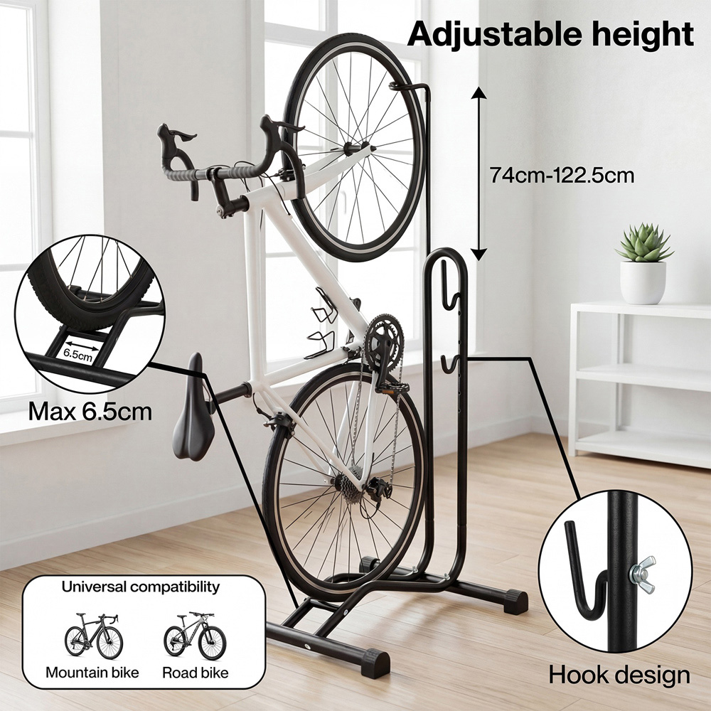 Monvelo Black Carbon Steel Height Adjustable Outdoor Floor Bike Rack Image 4