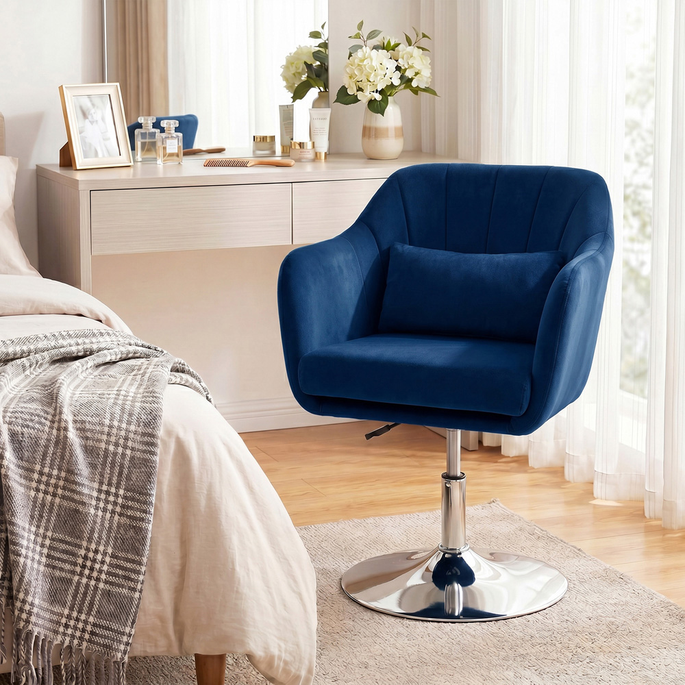 HOMCOM Dark Blue Retro Velvet Steel Frame Swivel Tub Chair Image 3