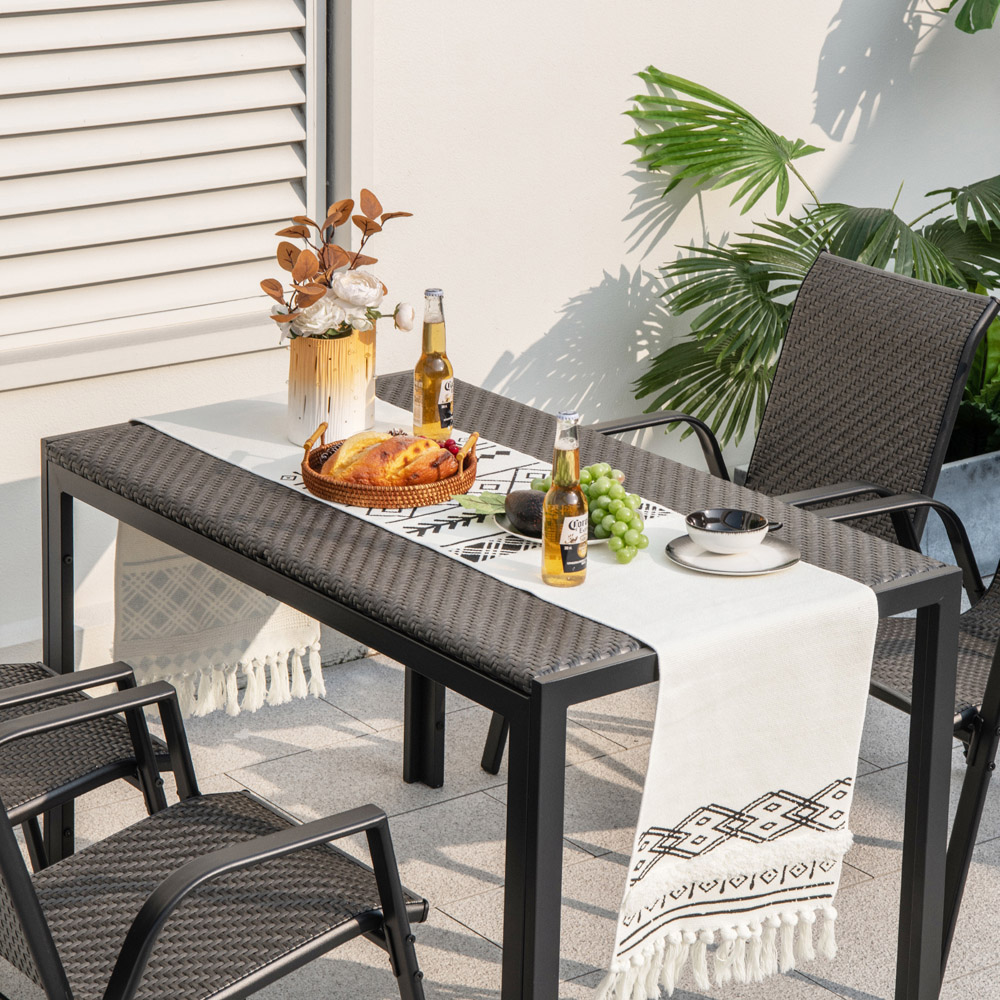Costway 6 Seater Rectangular Wicker Dining Table Brown Image 4