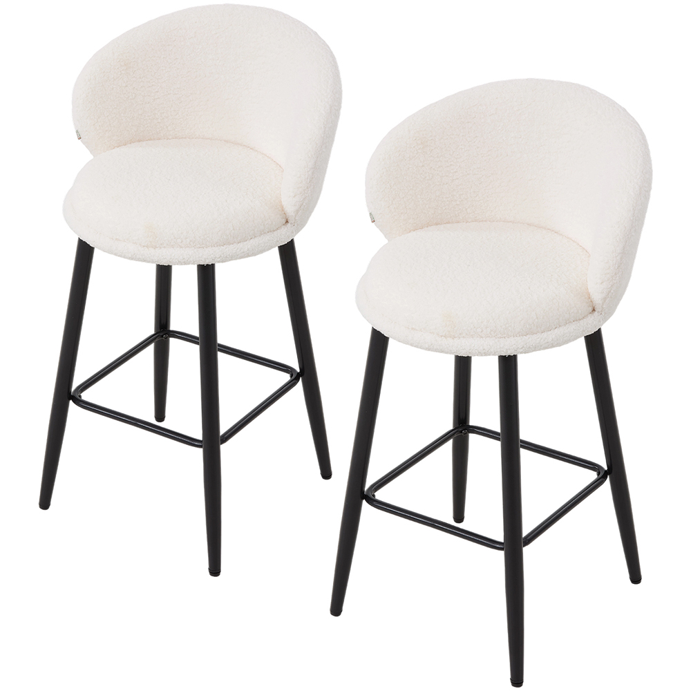 Living and Home White Sherpa Fleece Curved Backrest Bar Stool Set of 2 Image 2