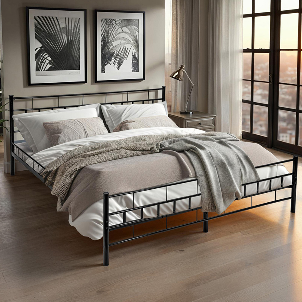tectake Super King Size Black Slatted Base Metal Bed Frame Image 1