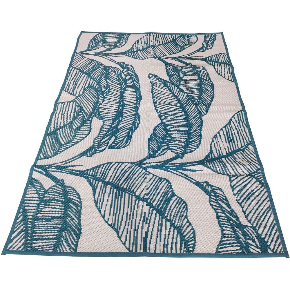 Charles Bentley Teal Blue Leaf Outdoor Rug 160 x 230cm Image 1