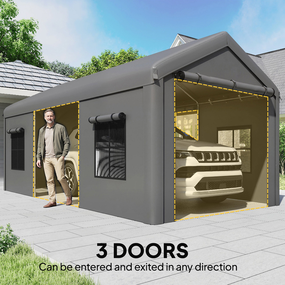Outsunny Dark Grey Heavy Duty Portable Apex Carport with 3 Doors 3 x 6m Image 5