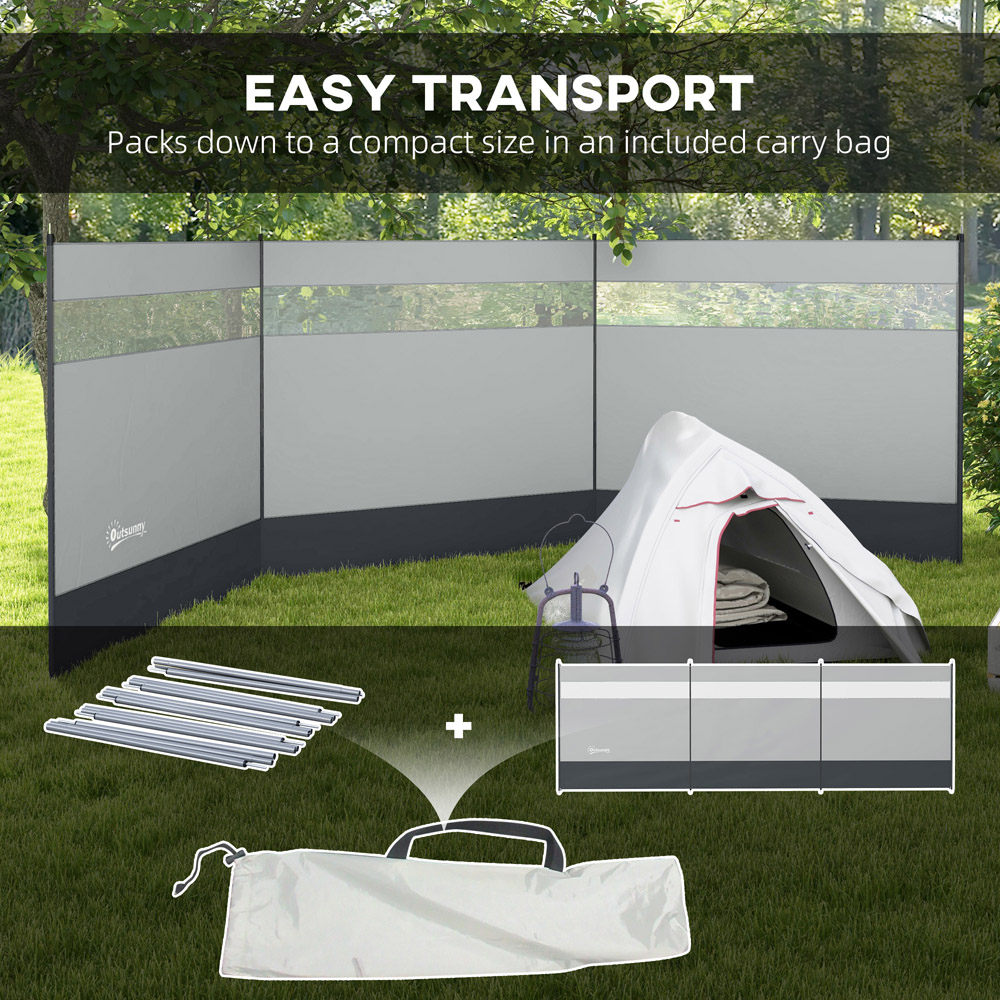 Outsunny Grey Camping Windbreak with Clear Windows and Carry Bag 4.4 x 1.4m Image 8