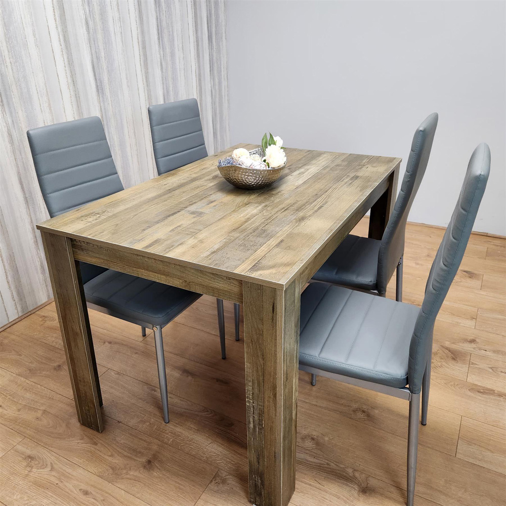 Kosy Koala 4 Seater Wood and Faux Leather Dining Set Rustic Effect and Grey Image 7
