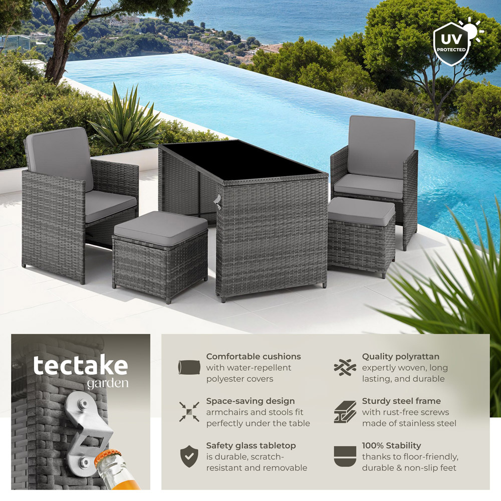 tectake Palermo 4 Seater Grey Garden Table Set Image 8