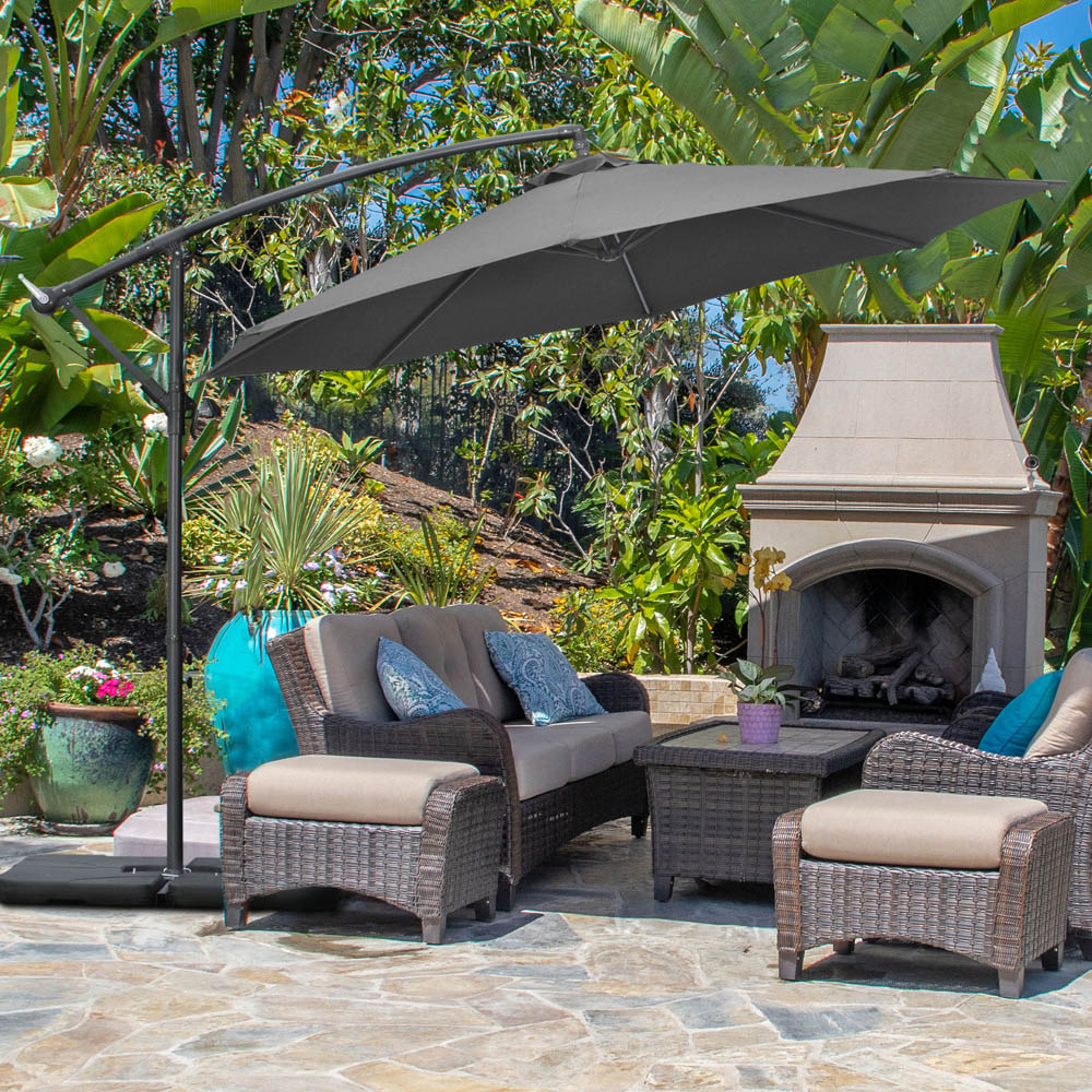 Outsunny Black Crank and Tilt Cantilever Banana Parasol with Cross Base and Cover 3m Image 2